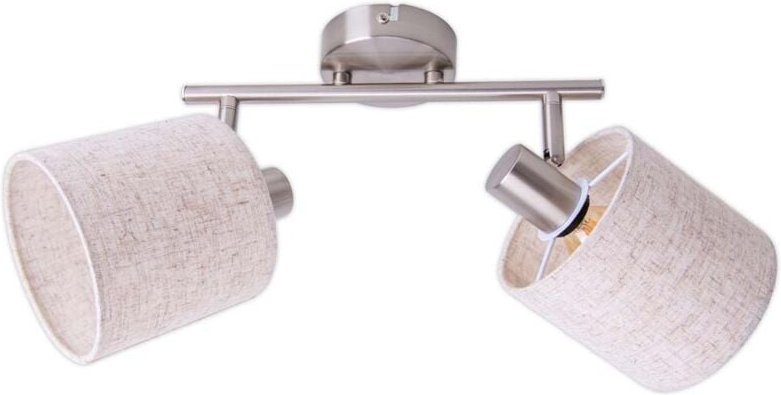 Deckenleuchte 2 flammig Wohnzimmerlampe Spotleuchte Deckenlampe, Metall Textil natur, 2x E14, LxH 46x22 cm