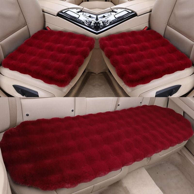 Dickes, plüschiges Autositzkissen, Sitzbezüge für Vorder- und Rücksitze (3er-Pack – Vordersitze + Rücksitze, rot)