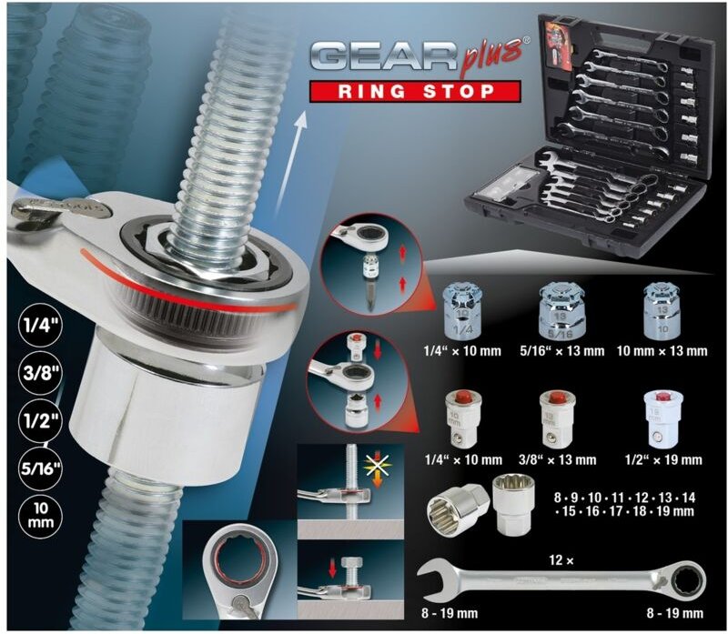 Ks Tools GEARplus RINGSTOP-Ratschenringmaulschlüssel-Satz, 30-tlg mit Adapter