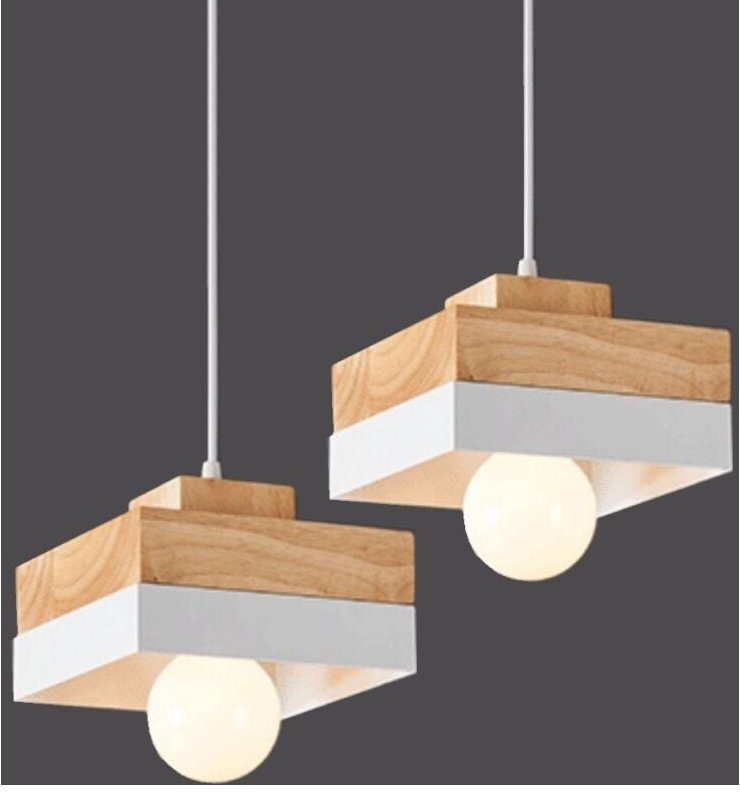 E27 Pendelleuchte Metall Holz Hängeleuchte Höhenverstellbare Deckenleuchte für Wohnzimmer Schlafzimmer Küche 2 Stücke We...