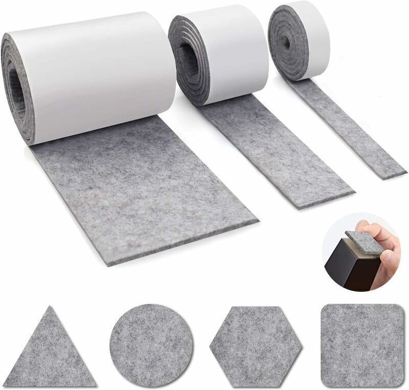 Selbstklebende Filzgleiter für Möbel, 3 Rollen graue Filzgleiter (100 cm x 10 cm + 100 cm x 5 cm + 100 cm x 2 cm), frei ...
