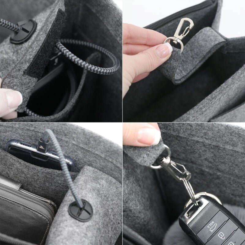Handtaschen Organizer 36x12x22cm Filz Innentasche Taschen Einsatz xl Beutel Grau