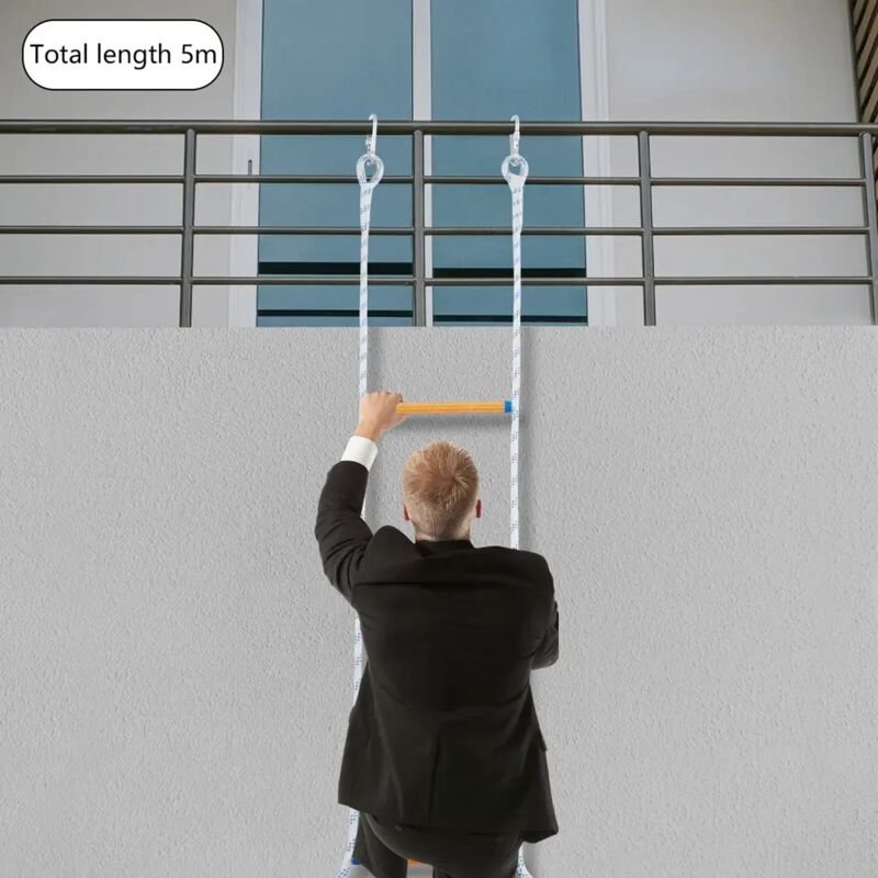 Rettungsleiter, Tragbare Kletterleitung mit Handschuhen und Haken, 5 m lang