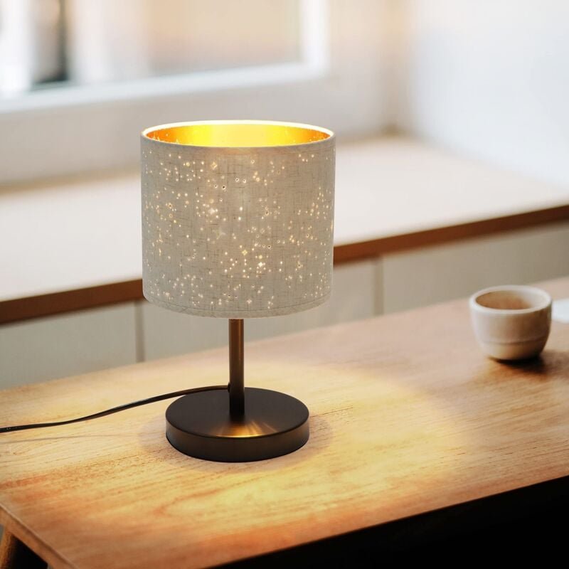Tischlampe Landhausstil Nachttischlampe aus Stoff - E27 Fassung Vintage Tischleuchte Wohnzimmer Stern Design Retro Lampe...