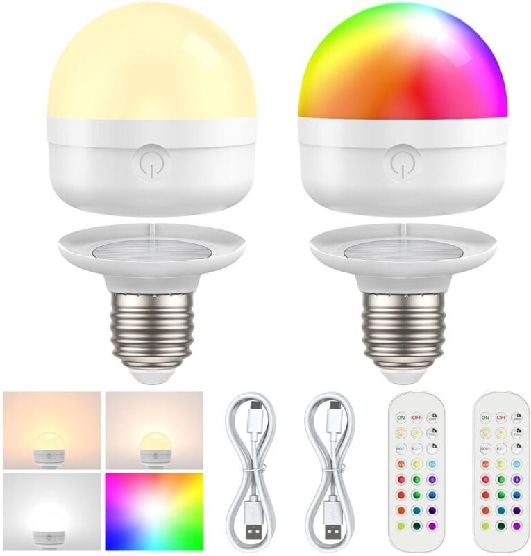 2er-Pack wiederaufladbare LED-Lampen mit Fernbedienung, E27, dimmbare RGB-Farben mit Akku, 6 W Touch-Steuerung, Akku mit...