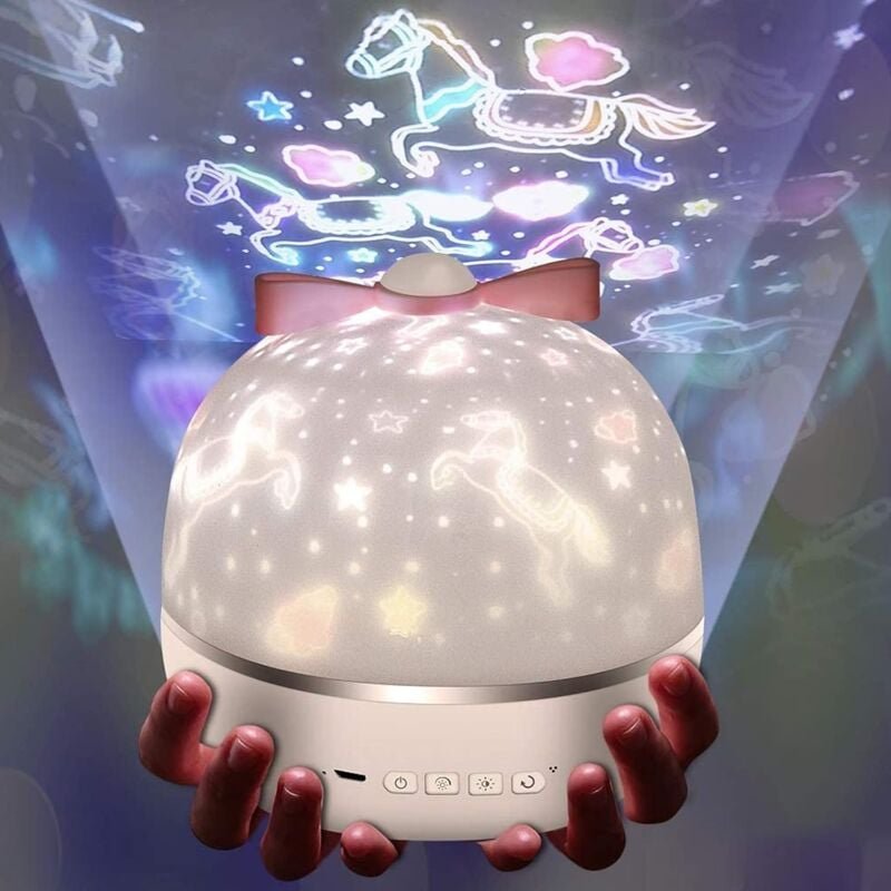 Thumbnail - Sternenhimmel Projektor Lampe, 360° Drehbar 6 Verschiedene Projektionsfilme LED Baby Nachtlicht USB Aufladen Sternenlich...