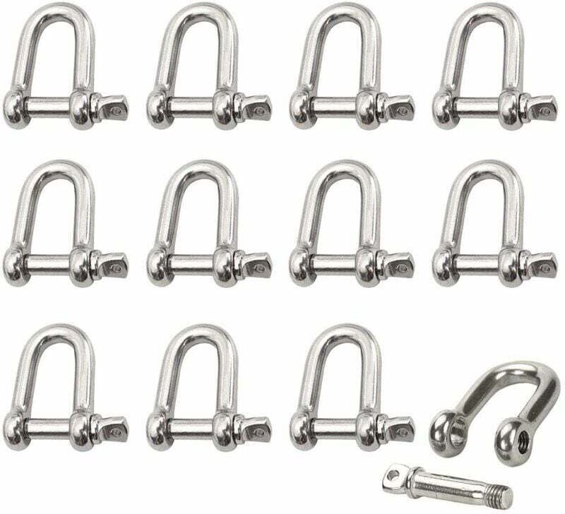 Edelstahlschäkel, 12 Stück M4 Edelstahlschäkel, Hebeschäkel, Kette, D-Ring, Schäkelstift, Schraubschnalle, gerader Schäk...