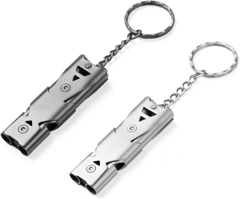 2er-Pack Signalpfeife, 150 dB hohe Dezibel-Pfeife aus Edelstahl mit Schlüsselanhänger, Überlebens- und Notfallsport in d...