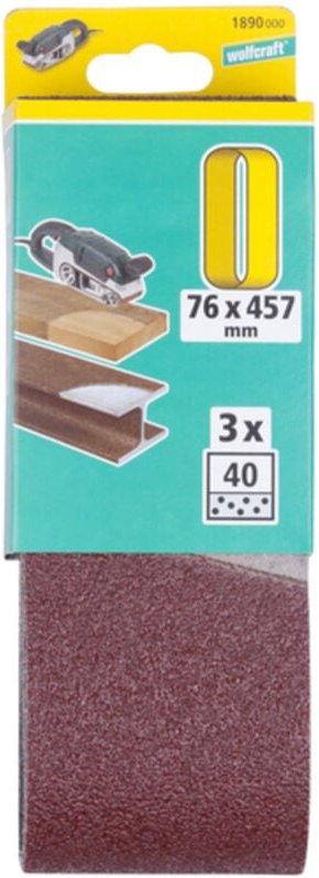 3 Gewebe-Schleifbänder K40 76x457mm - 1890000 - Wolfcraft