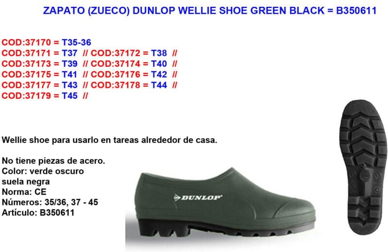 Wellie Clog Schuhgröße 39 Grün/Schwarz B350611 - Dunlop