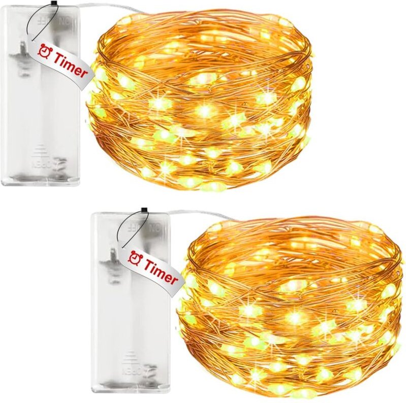 litogo 2er-Pack kleine, batteriebetriebene Lichterkette mit Timer, 3 m, 30 LEDs aus Kupferdraht, batteriebetriebene LED-...