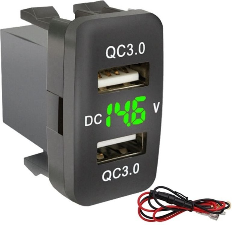 Auto Dual usb 3,0 Schnelle Ladung mit Display Voltmeter Schwarz und Grün Spannung Ladegerät für