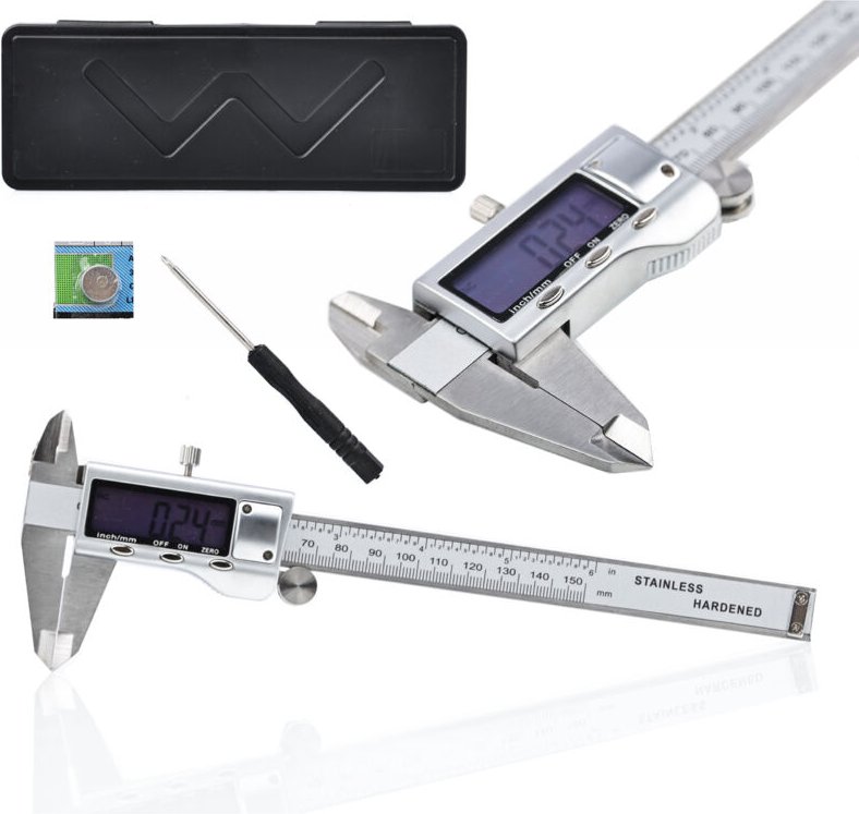 Rosfix L150 Digitale Schieblehre – Großes LCD 0–150 mm 0,01 mm Edelstahl, mm/in, Set Batterie, Etui