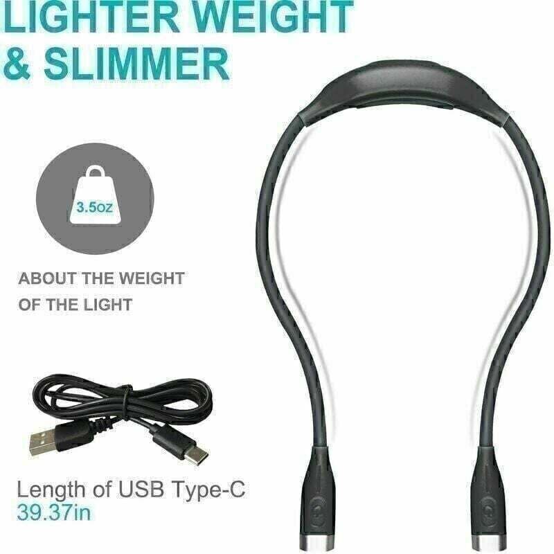 Neck Leselampe – wiederaufladbare Leselampe im Bett – 3 Farben und 3 einstellbare Helligkeitsstufen, 360° faltbar, USB-L...