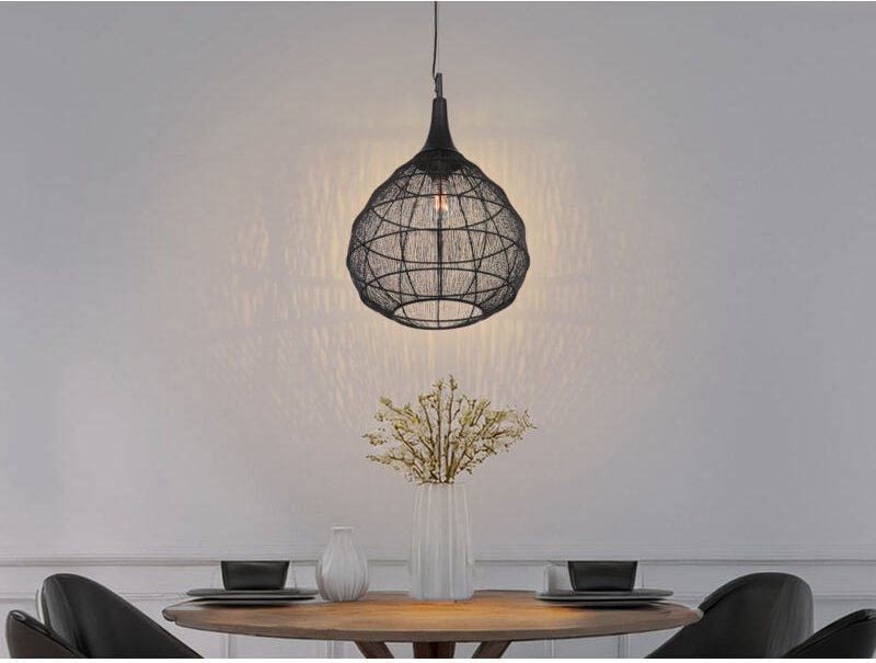 Led Pendelleuchte mit Drahtgeflecht Lampenschirm Schwarz, ø 42cm