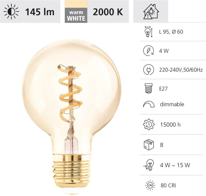 Thumbnail - Eglo LED Globe G60 E27 4W amber Leuchtmittel