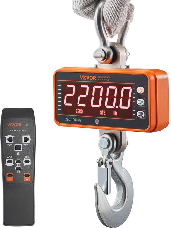 Thumbnail - VEVOR Digitale Hängewaage 9 bis 1000kg Kranwaage lbs/kg/N Zugwaage 0,2kg Genauigkeit Wildwaage Industriewaage LED-Displa...