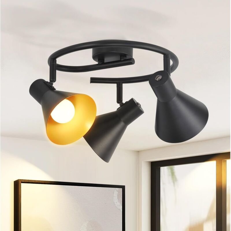 Thumbnail - Deckenlampe Wohnzimmer Deckenstrahler Schwarz - 3 Flammig Deckenleuchte Küche E14 Vintage Küchenlampe 330° Schwenkbar Fl...