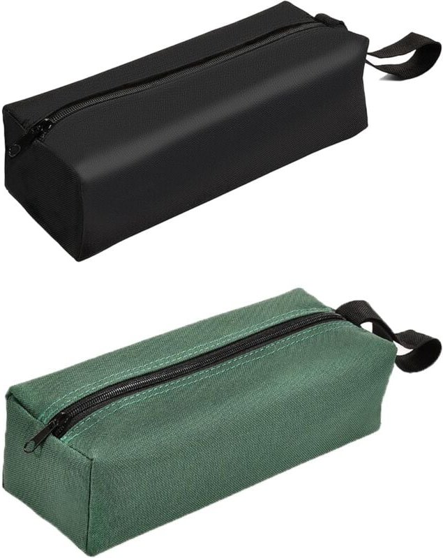 Jusch - 2-teilige Werkzeugtasche, leere Werkzeugtasche, Werkzeugtasche, Riemen und Reißverschluss (schwarz und grün).