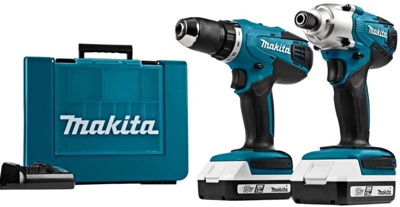 Akku-Bohrmaschine DF4880 + Schlagschrauber TD127D mit Akku und Ladegerät + 30 Bits Makita DK18A35X1