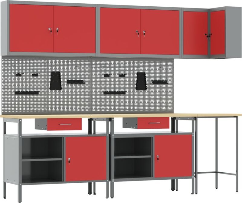 10-teiliges Werkzeugaufbewahrungstischset in Rot aus Holzwerkstoff und Metall vidaXL