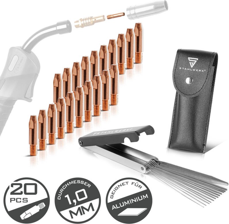 STAHLWERK 20 Stromdüsen 1,0 mm AK25 MB25 KD24 MB24 Alu & Reiniger