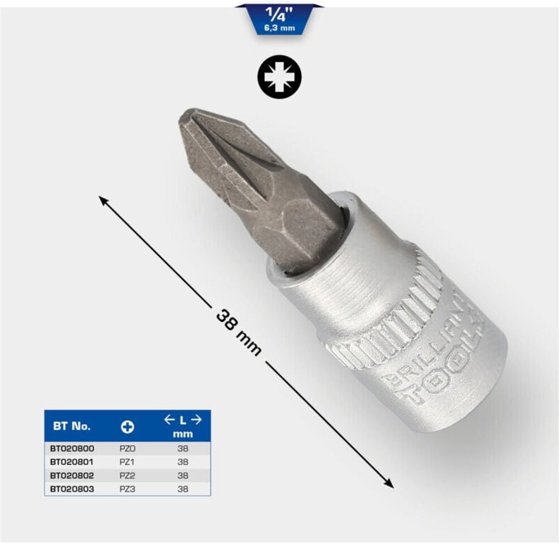Brilliant Tools - 1/4' pz Kreuzschlitz Bit-Stecknuss, PZ3