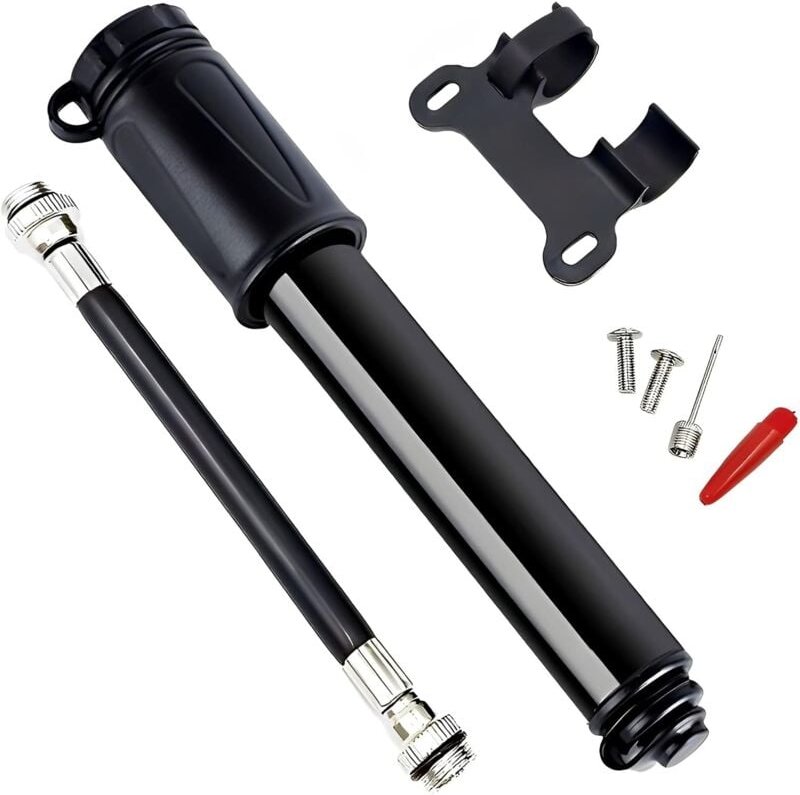 Thumbnail - Tragbare Mini-Fahrradpumpe aus Aluminiumlegierung mit Ballpumpennadel und Rahmenhalterung/Fahrradpumpe kompatibel mit Sc...