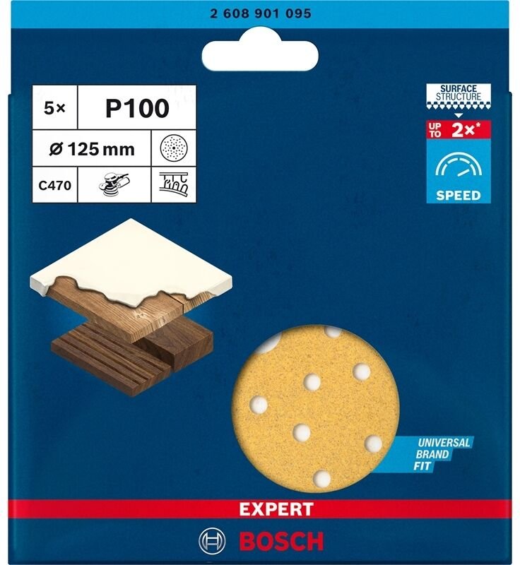 Accessories expert C470 2608901095 Exzenterschleifpapier gelocht Körnung (num) 100 (ø) 125 mm - Bosch