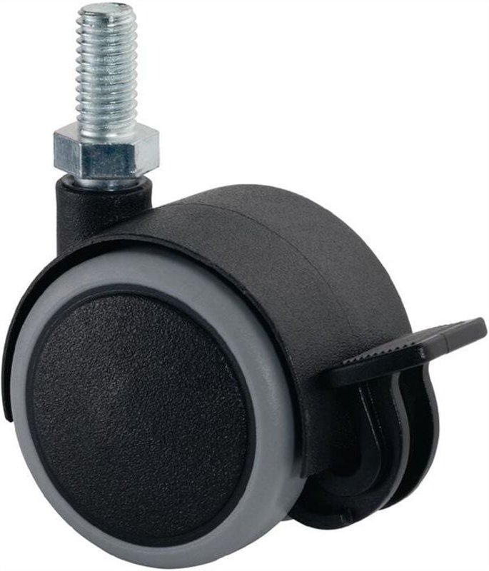 Kunststoffdoppelrolle mit Feststeller Rad-Ø 50 mm Tragfähigkeit 50 kg M10 x 20 Kunststoff grau