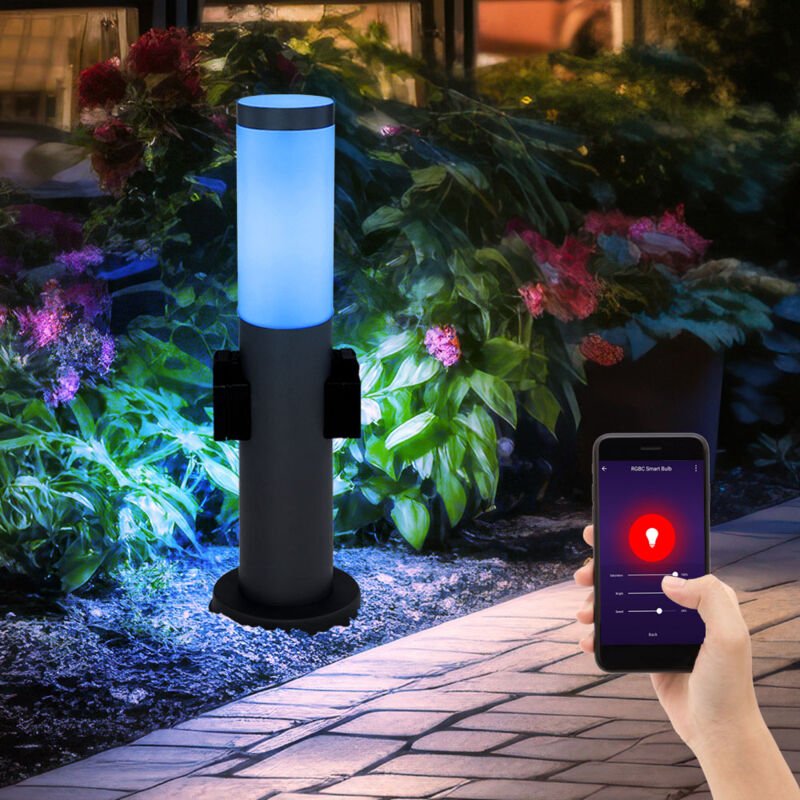 Thumbnail - Smart Außen Steh Lampe Garten Steckdosen Sockel Leuchte dimmbar App Handy Steuerung im Set inkl. rgb led Leuchtmittel