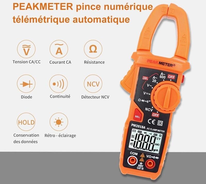 Digitales Zangenmessgerät, Multimeter, Ampere-Spannungstester, misst für Elektriker Wechselstrom 600 A, AC/DC-Spannung, ...
