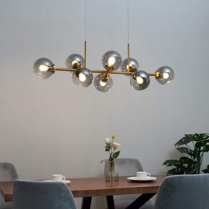 Große horizontale Hängeleuchte mit 8 Rauchglaskugeln - Carlotta