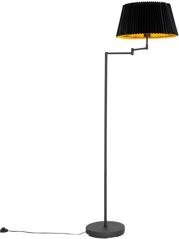 Schwarze Stehlampe mit schwarzem Faltenschirm und verstellbarem Arm – Ladas Deluxe