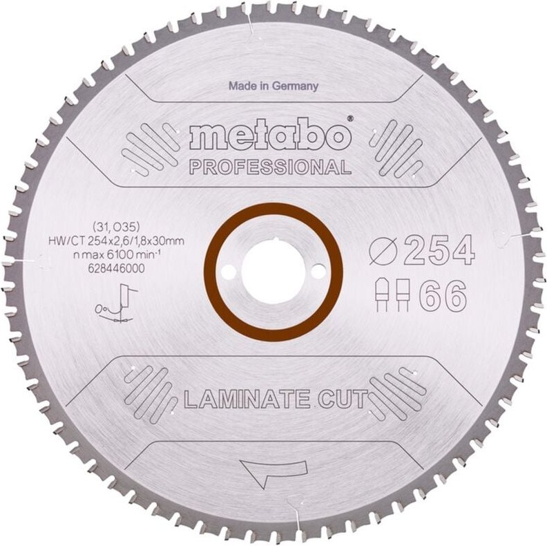 Sägeblatt 'laminate cut - professional', 254x2,6/2,0x30 Z66 fz/tz 0° (628446000) - Metabo