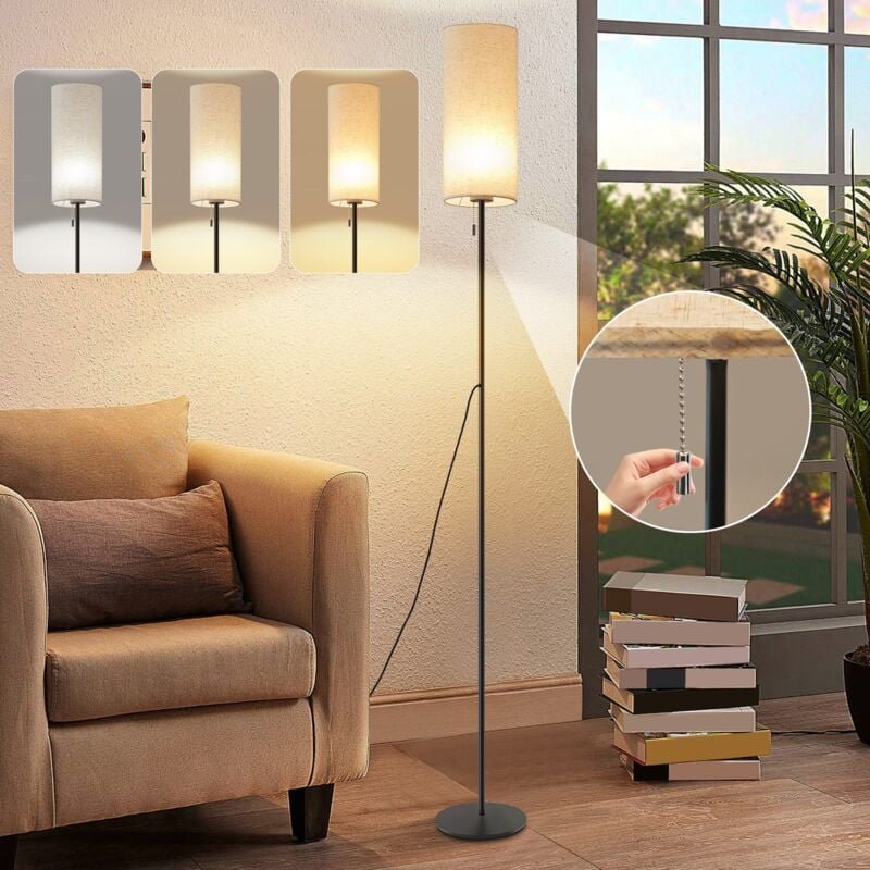 Stehlampe Wohnzimmer Dimmbar Stehleuchte: led Standleuchte 3 Farbtemperaturen Vintage Beige Lampenschirm Standlampe mit ...