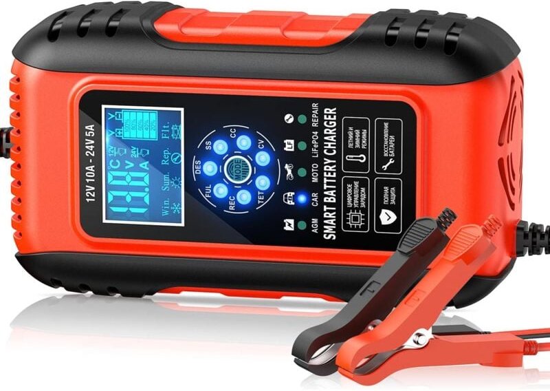 Ersandy - Intelligentes Batterieladegerät 10 a 12 V/5 a 24 v, Batterieladegerät-Wartung und automatische Reparatur, trag...