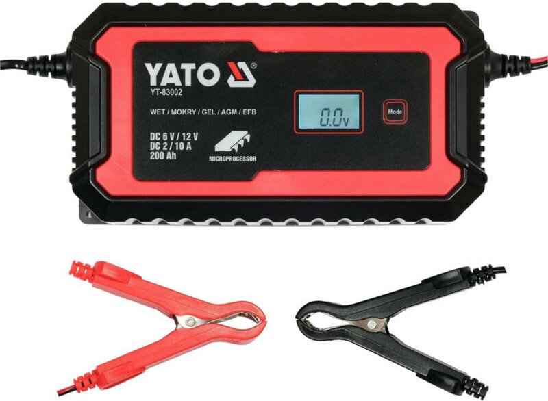 YATO Batterieladegerät Autobatterie-Ladegerät 10A Max für PKW-LKW-Motorrad-Batterie bis zu 200Ah Kurzschlussschutz YT-83...
