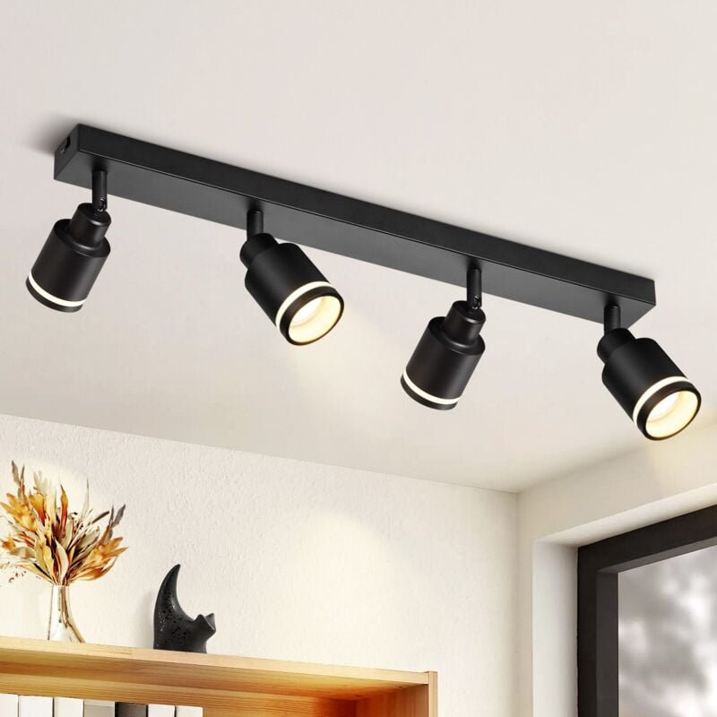 Deckenstrahler Modern Schwarz Deckenleuchte: 4 Flammig Schwenkbar Deckenspot Flurlampe GU10 Deckenlampe Metall Innen Wan...