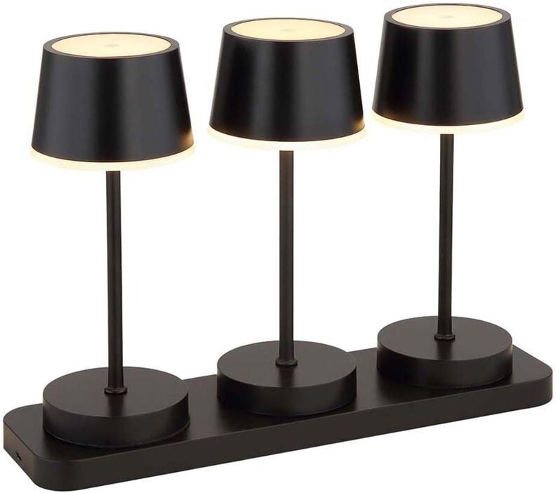 3er Set Tischleuchte LED Außenbereich Akku Metall schwarz Fernbedienung H20cm