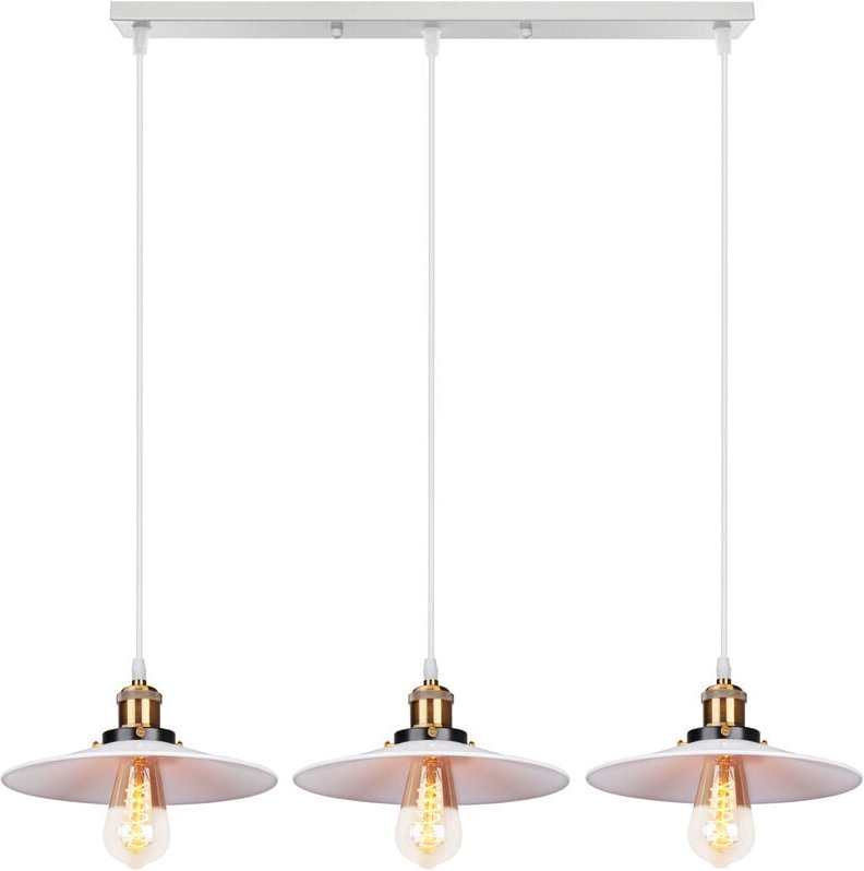 Pendelleuchte, 3 Flammig Hängelampe with Ø22cm Lampenschirm, Eisen Kronleuchter Art Lampe Edison Fassung (Alles Weiß)