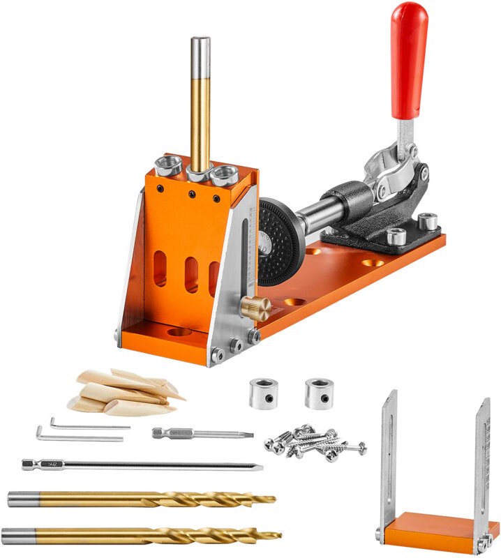 VEVOR Pocket Hole Jig Kit Dreitaschenloch mit Schraubenschlüssel & Vierkantantriebsbits, Dübelhilfe Bohrlehre zum Bohren...