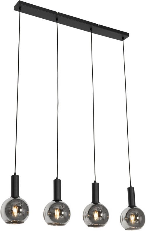 Art Deco Hängelampe schwarz mit Rauchglas 4-flammig - Josje
