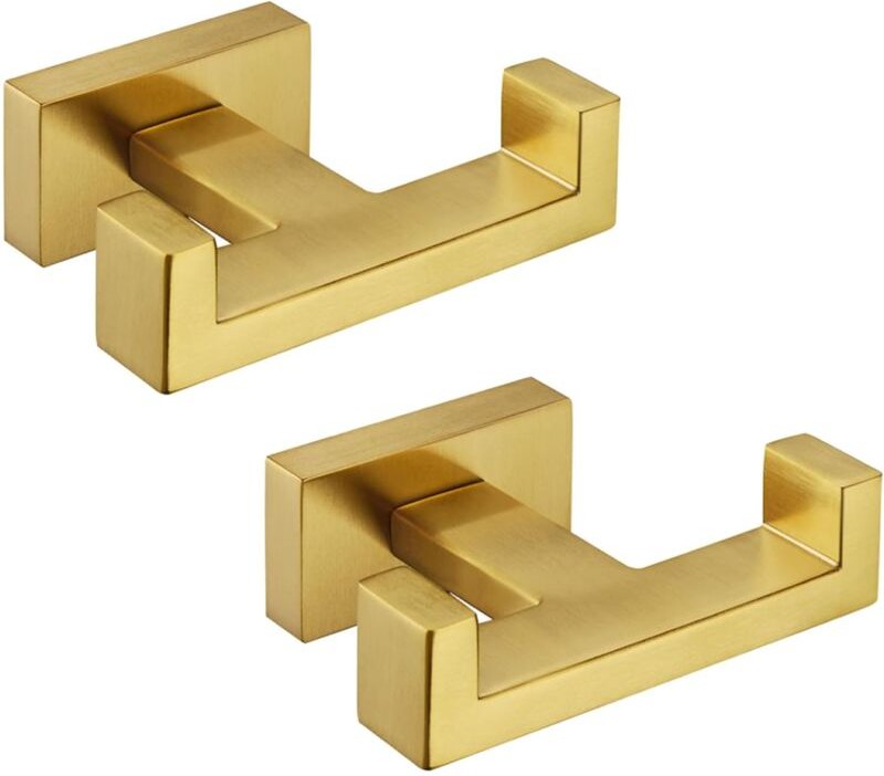 2 Stück Doppel-Handtuchhaken aus gebürstetem Gold, Handtuchhalter aus Edelstahl SUS304, an der Wand montierter Doppel-Ba...