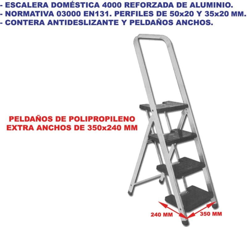 Sifer 4000 verstärkte Aluminiumleiter mit 4 breiten Stufen EN131