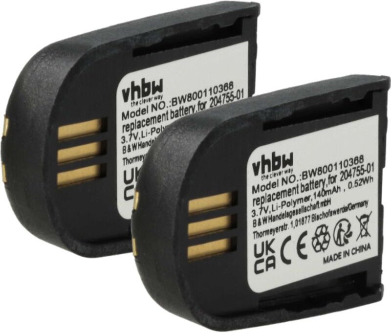 vhbw 2x Akku Ersatz für Plantronics 204755-01, 82742-01, 84598-01 für Wireless Headset Kopfhörer (140 mAh, 3,7 V, Li-Pol...