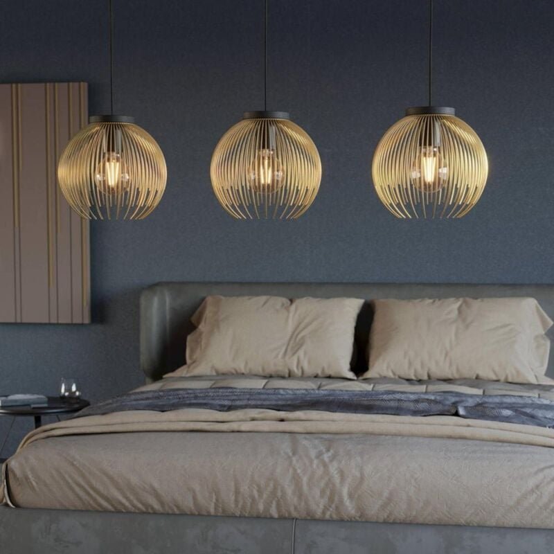 Eglo - 3er Pendelleuchte Venezuela schwarz-gold 93,5 x 23,5 cm E27 40 w Pendelleuchte