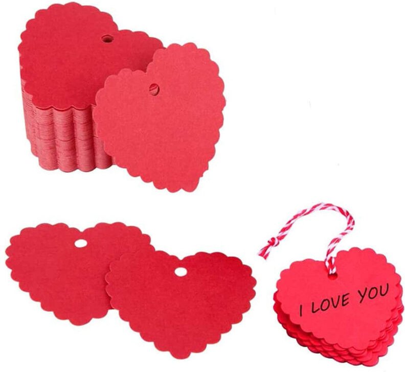 50 rote, herzförmige Geschenkanhänger für Valentinstag, herzförmige Papieranhänger, Preisschilder, Anhänger zum Aufhänge...