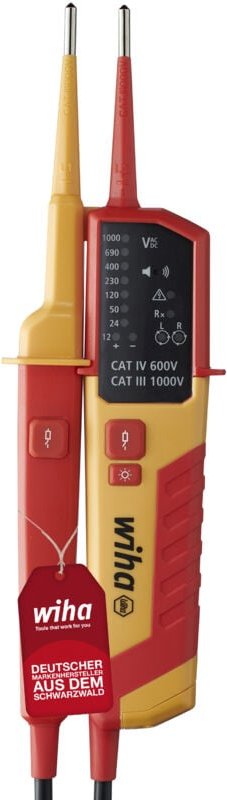 Spannungs- und Durchgangsprüfer 12 - 1.000 v ac, cat iv inkl. 2x AAA-Batterien i mit LED-Anzeige i Einhandprüfung (45216...