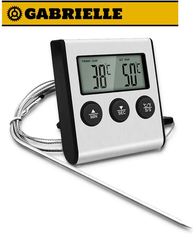 1 LED-Digitalthermometer mit Sonde, Lebensmittelthermometer mit Timerfunktion, Koch- und Grillthermometer, Backofen, Bat...